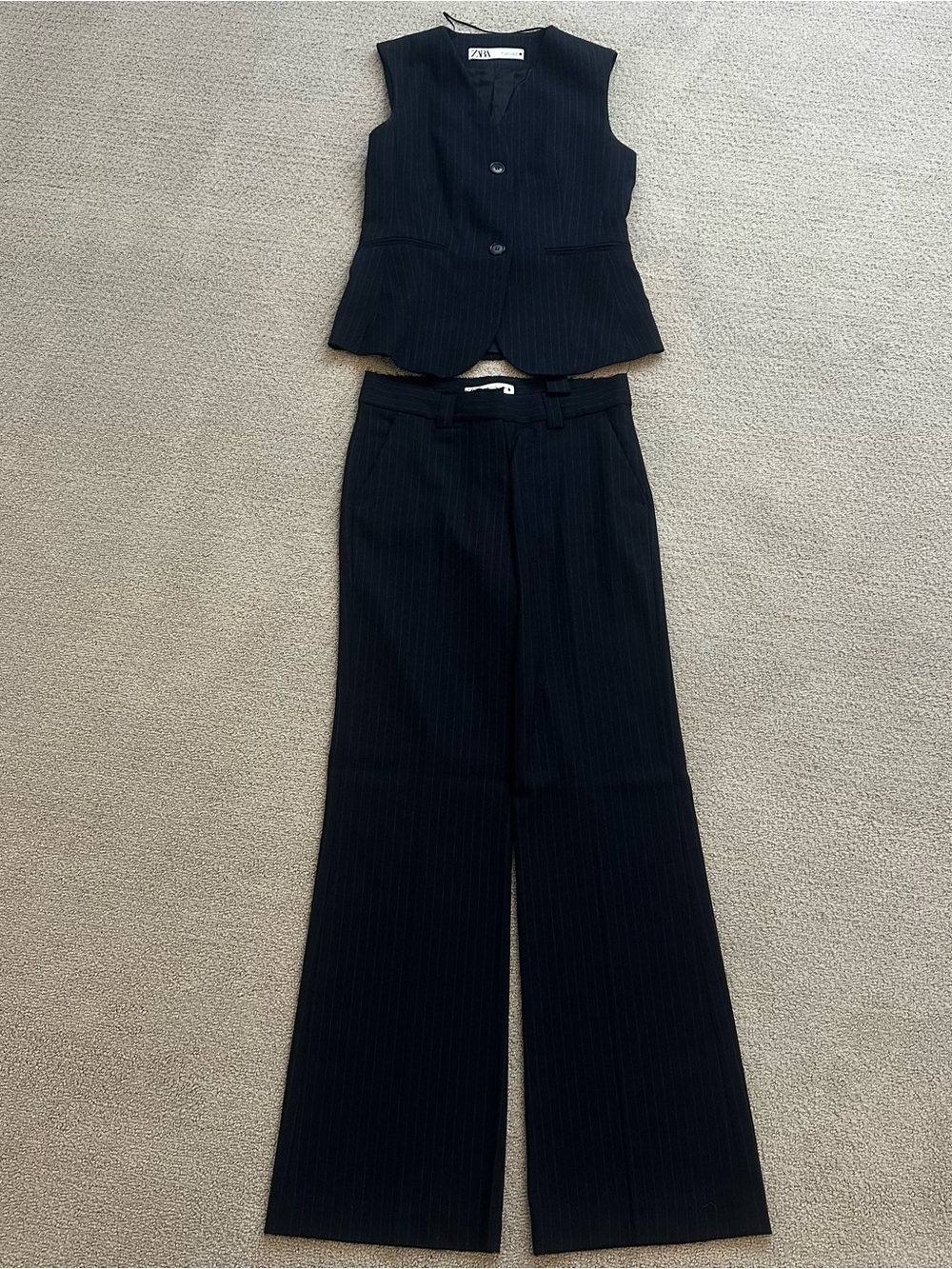 Zara Navy Pinstripe Vest Set